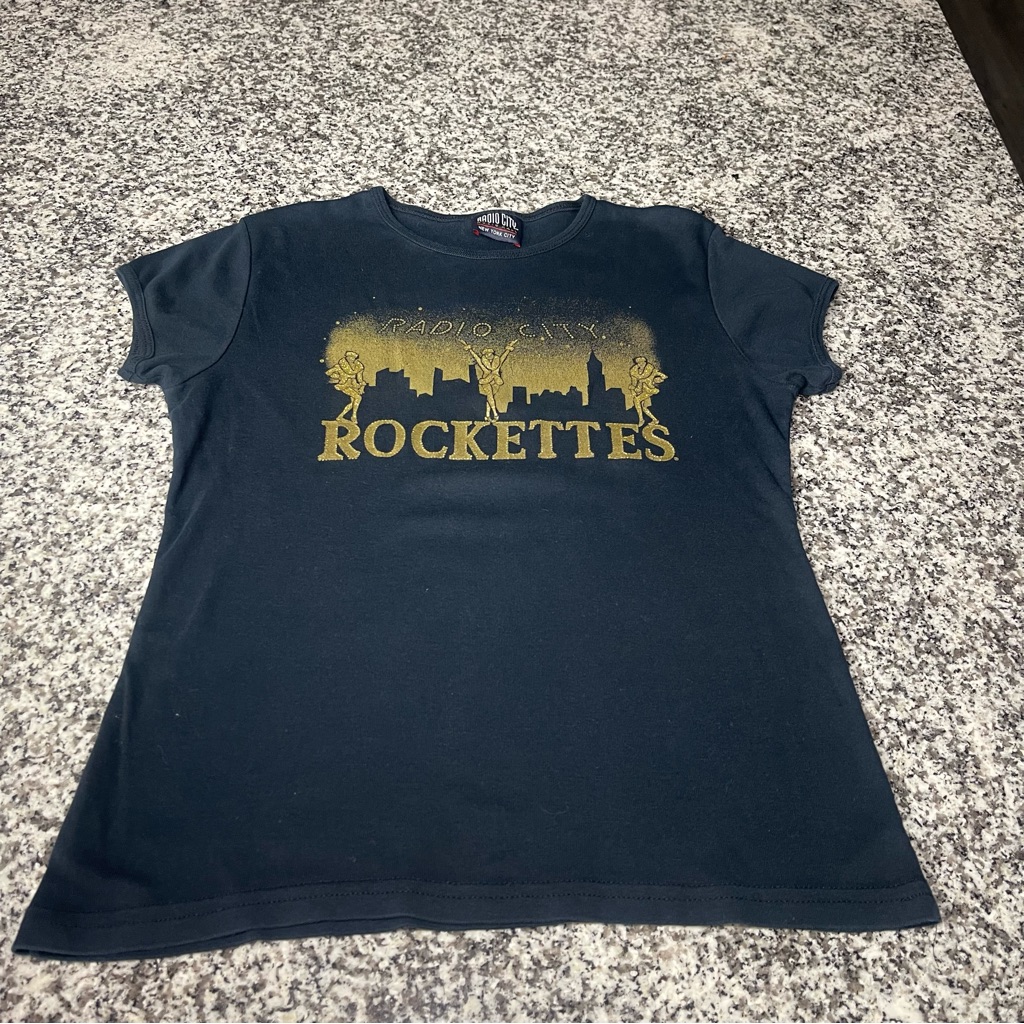 Rare Radio City Music Hall Rockettes Black Gold Studded Tee Shirt Small